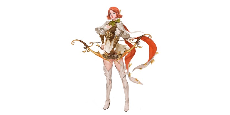 white background, simple background, fantasy girl, fantasy art, archer, bow