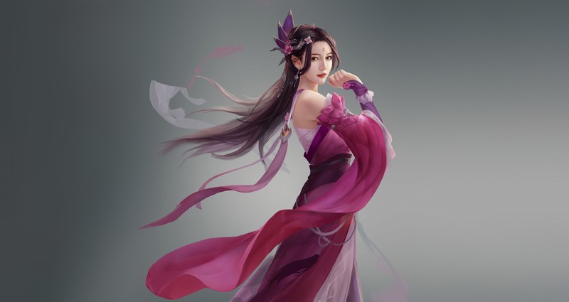fantasy girl, long hair, simple background, fantasy art, Chinese dress