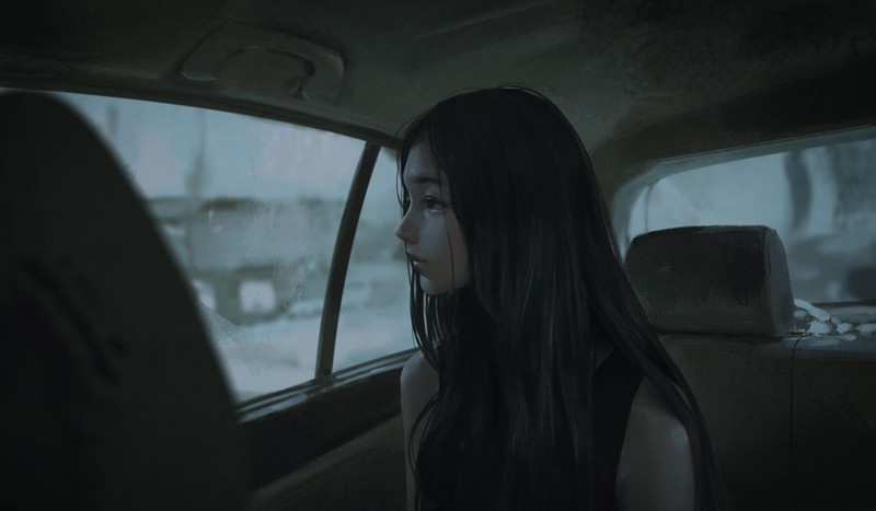 Rui Li, anime girls, artwork, anime, inside a car