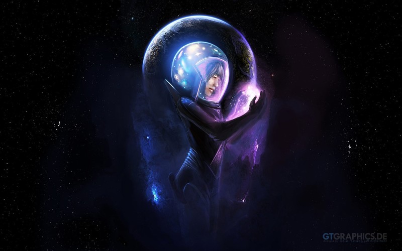 artwork, fantasy art, science fiction, astronaut, women, planet, stars, space