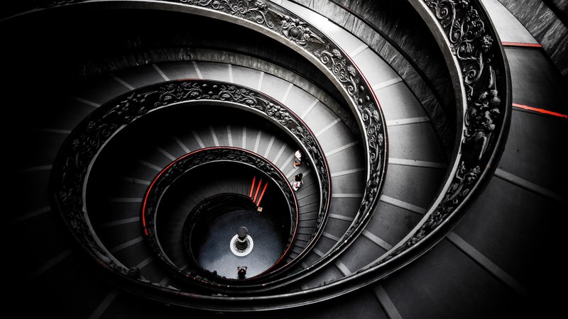 stairs, monochrome, selective coloring, circle, architecture, Vatican City, Rome, Italy
