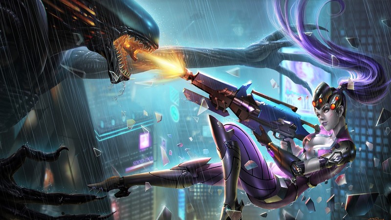 Amélie Lacroix, Xenomorph, weapon, artwork, Widowmaker (Overwatch)