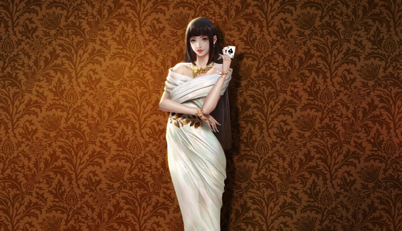 anime, anime girls, playing cards, standing, dress, dark hair, Asian, artwork
