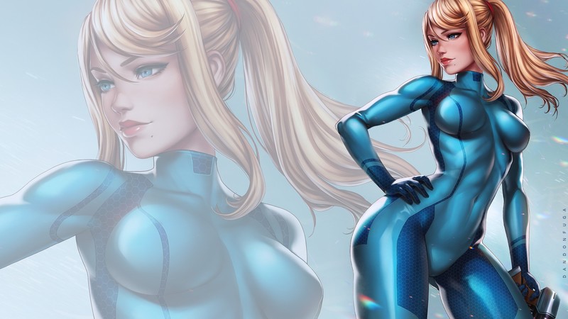 dandon fuga, Samus Aran, Metroid, blonde, blue eyes