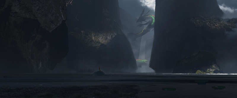 digital art, artwork, portrait, 2D, Pokémon, Rayquaza, anime girls, Astero, anime, landscape, rocks, water, clouds