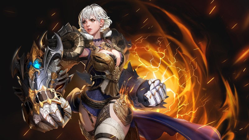 Tera, Tera online, white hair, short hair, brown eyes, armor, Armored, Iron Fist