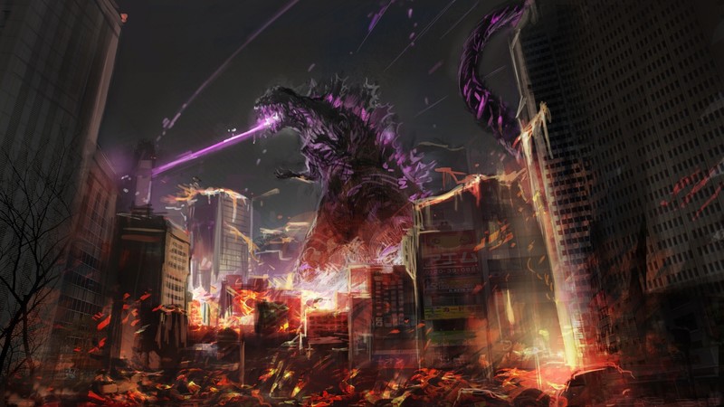 artwork, fantasy art, digital art, Godzilla