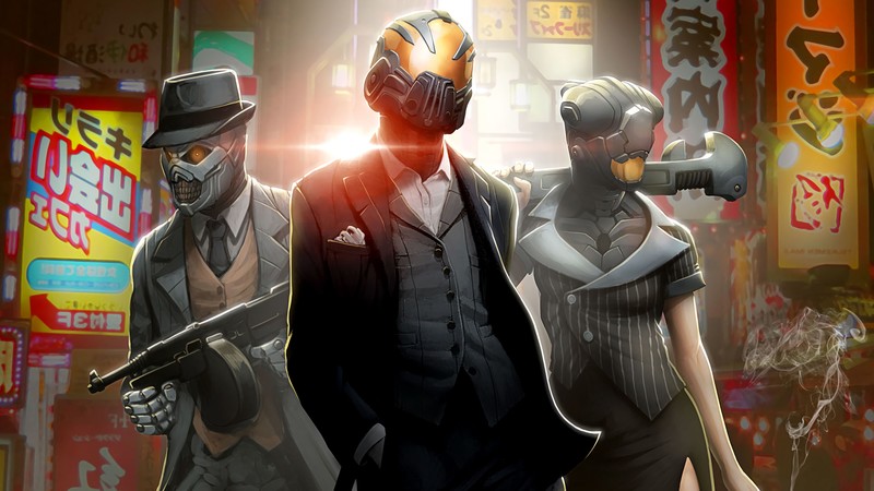 digital, digital art, artwork, drawing, digital painting, Mafia, robot, robotic, robotics, cyborg, futuristic, lights, weapon, clothing, city, environment, concept art, original characters, character design, illustration, fictional, fictional characters, smoke