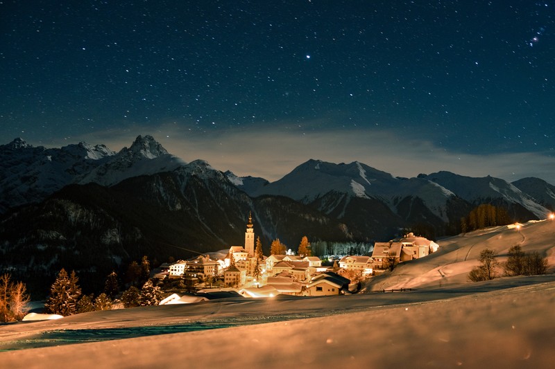 winter, Switzerland, sky, stars