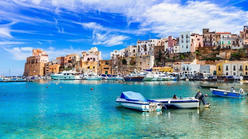 Sicily, sea, boat, house, Italy