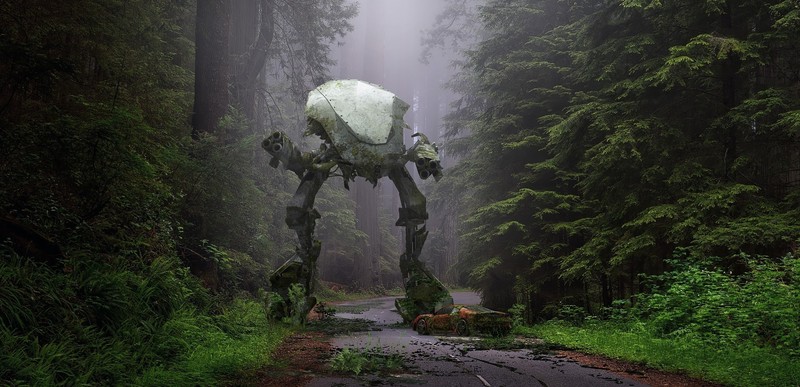 mech, vehicle, digital art, car, wreck, futuristic