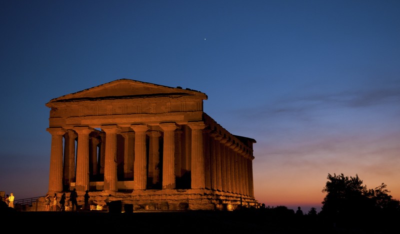 Valle dei Templi, Agrigento, Sicily, night, sunset, Italy, landscape, architecture, temple