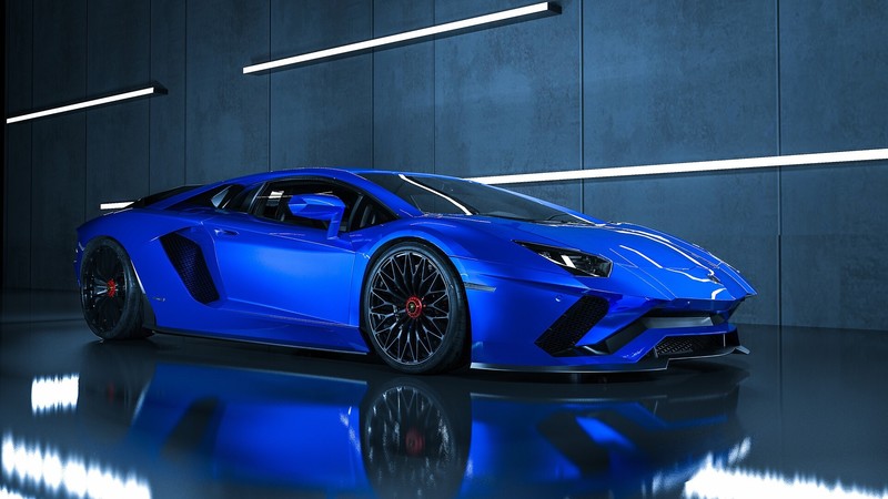 car, Lamborghini, blue cars, vehicle, digital art, Lamborghini Aventador