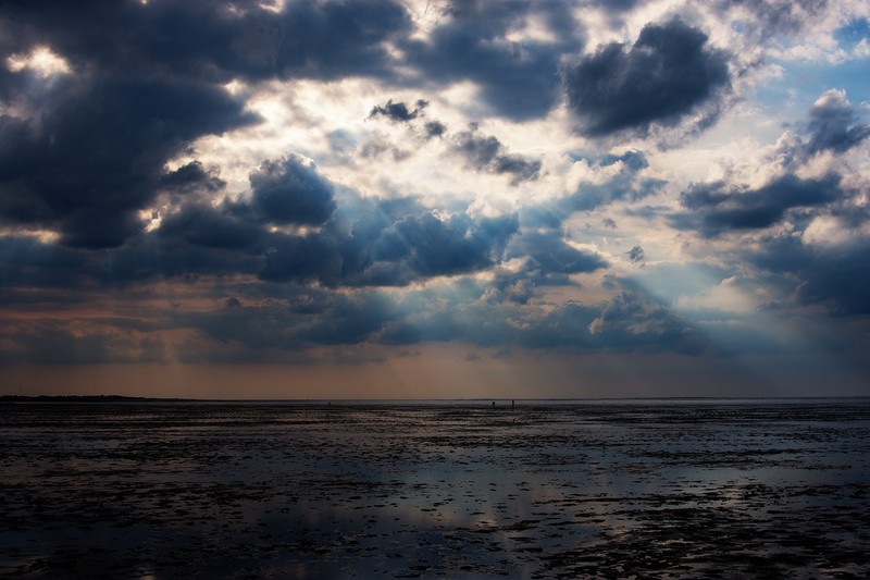 sky, landscape, clouds, sun rays, outdoors