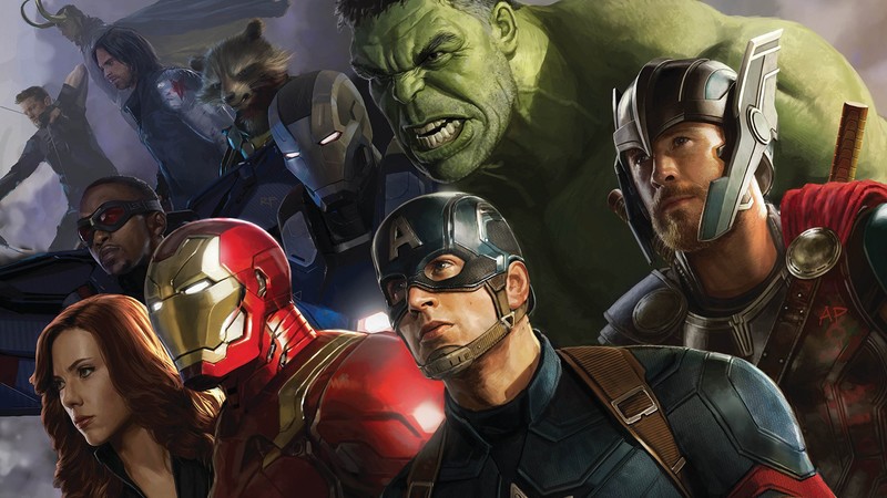 artwork, The Avengers, Marvel Comics, Marvel Cinematic Universe, comics, superhero, Hulk, Iron Man, Thor, Captain America, Rocket Raccoon, Loki, War Machine, Black Widow, Falcon, Hawkeye