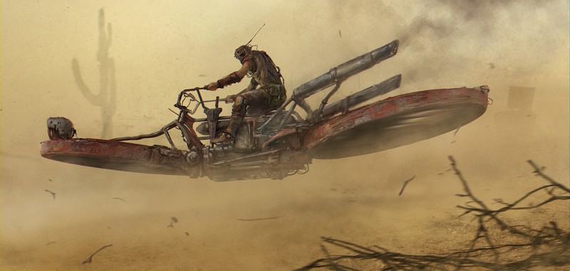 artwork, fantasy art, digital art, futuristic, desert, drone, hovercraft, dust