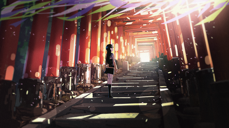 anime, anime girls, digital art, artwork, 2D, portrait, torii