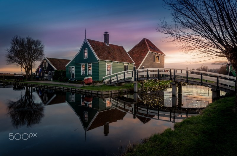 photography, reflection, river, house, sunset, rural, 500px, water, clouds