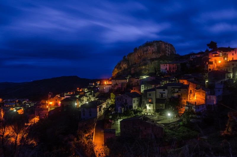 Calabria, night, Italy, lights, landscape, clouds
