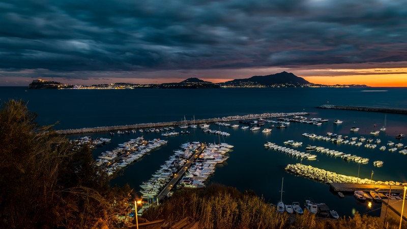 Naples, Campania, landscape, Italy, bay, night, lights