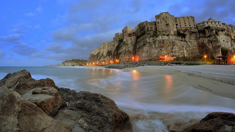 Tropea, Calabria, Italy, lights, cliff, nature
