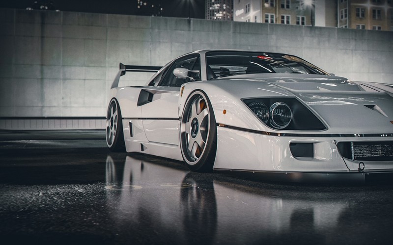 render, digital art, white cars, vehicle, car, Ferrari F-40, Ferrari