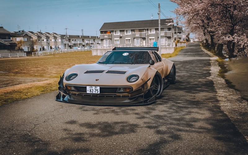 car, vehicle, Lamborghini, render, pop-up headlights, Lamborghini Miura