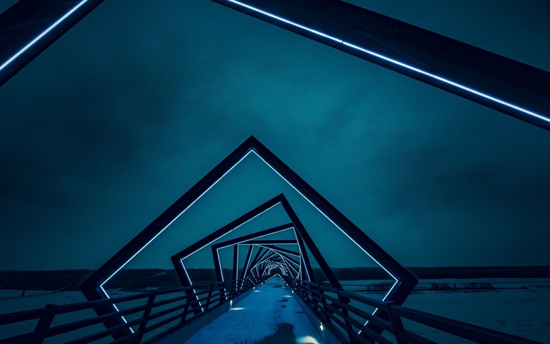landscape, bridge, construction, dark, blue, outdoors, sky