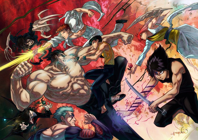 Yu Yu Hakusho, yusuke urameshi, Kazuma Kuwabara, Kurama, Hiei, Younger Toguro, Elder Toguro, Karasu, Bui, anime