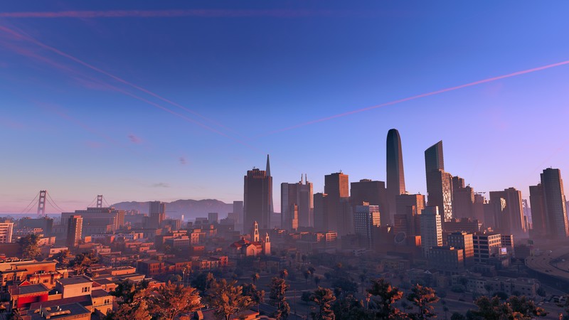 city, landscape, San Francisco, building, structure, morning, sky, trees, video game art