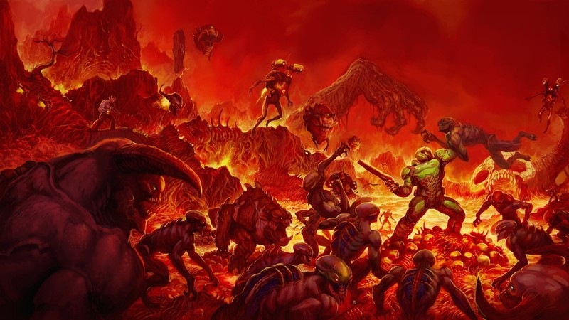 Doom (2016), Doom slayer, video games, hell, video game art