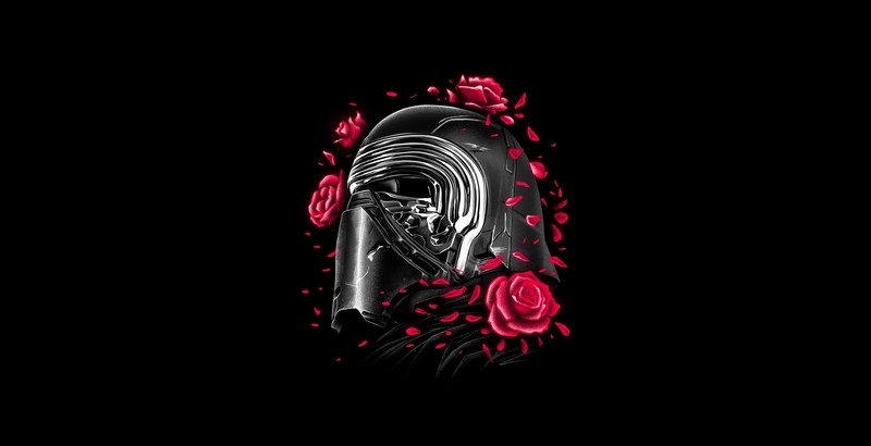 helmet, Kylo Ren, artwork, Star Wars, simple background, red