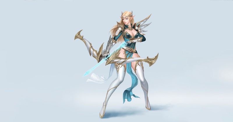 fantasy art, fantasy girl, pointy ears, archer, blonde, elves, cyan