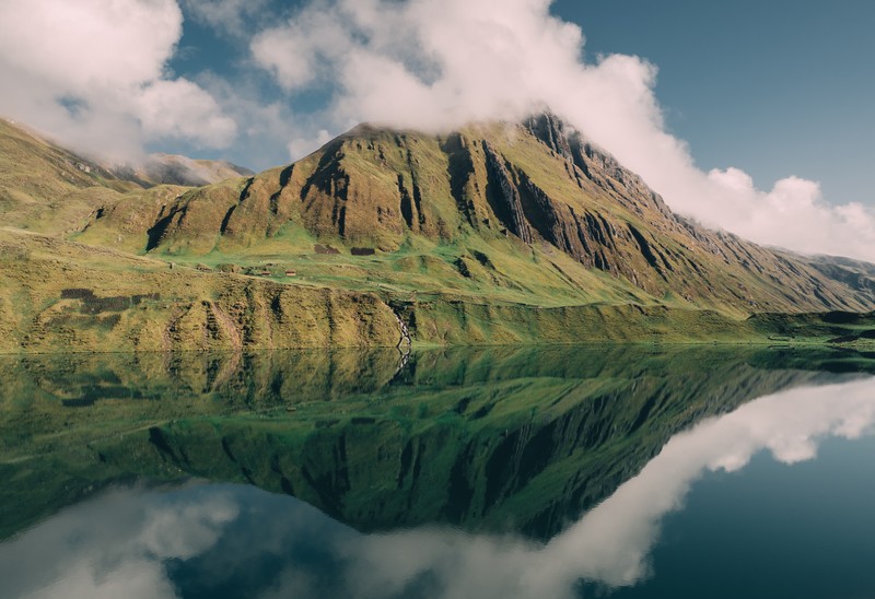 mountains, water, reflection, nature, landscape, clouds