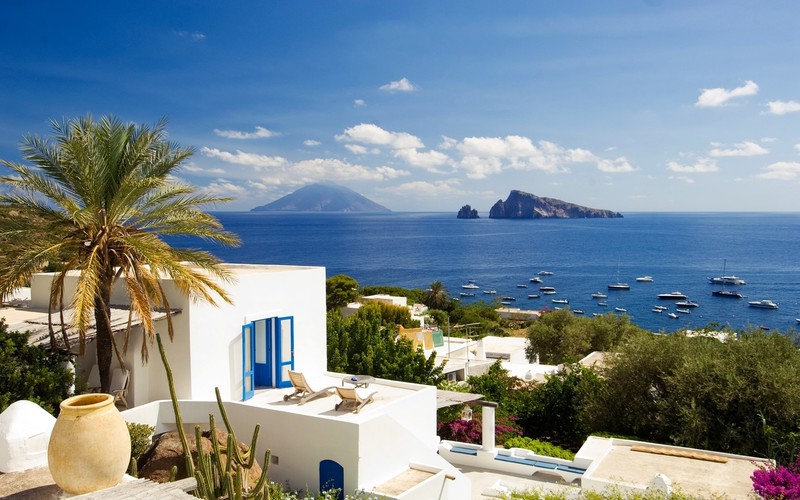 Isola di Panarea, Mediterranean, Sicily, Italy, landscape, vulcan, sea, boat, nature, trees