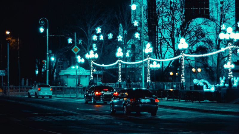 cars, night city, traffic, lighting, street, 4k