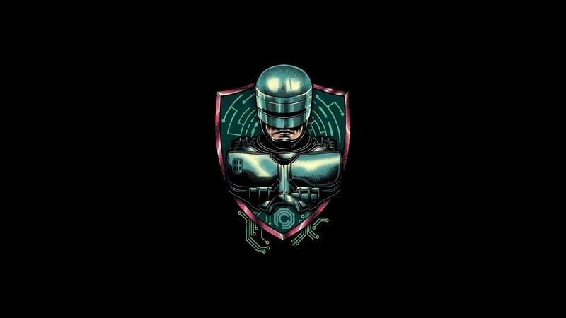movies, artwork, minimalism, cyborg, RoboCop, simple background