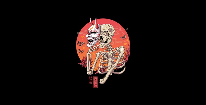 artwork, minimalism, skull, bones, skeleton, simple background, mask