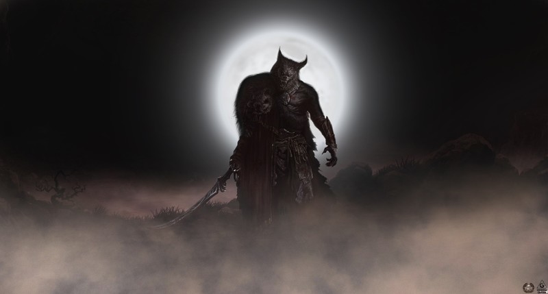 creature, Werewolf, fantasy art, Moon