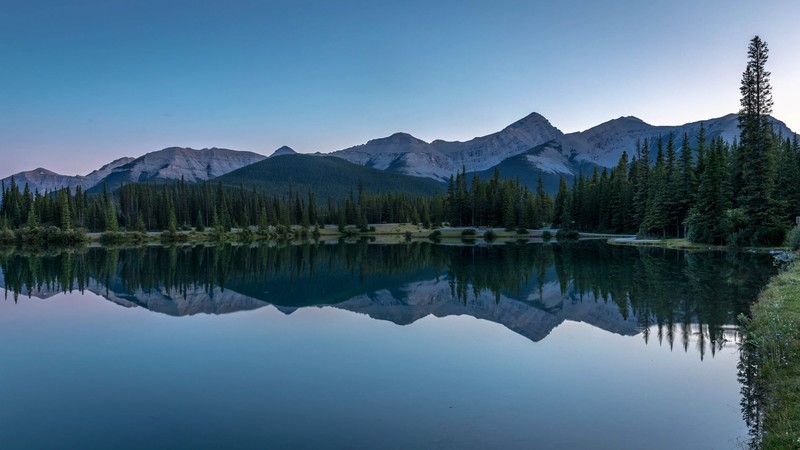 photography, reflection, blue, sky, lake, landscape, mountains, trees, water, clear sky