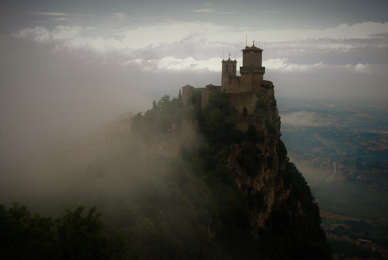 castle, clouds, landscape, Italy, San Marino