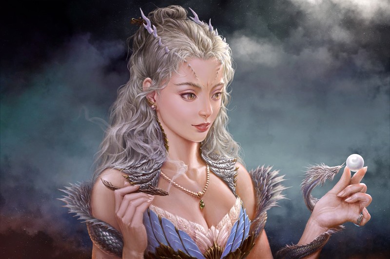 portrait, artwork, fantasy art, fantasy girl, chinese dragon