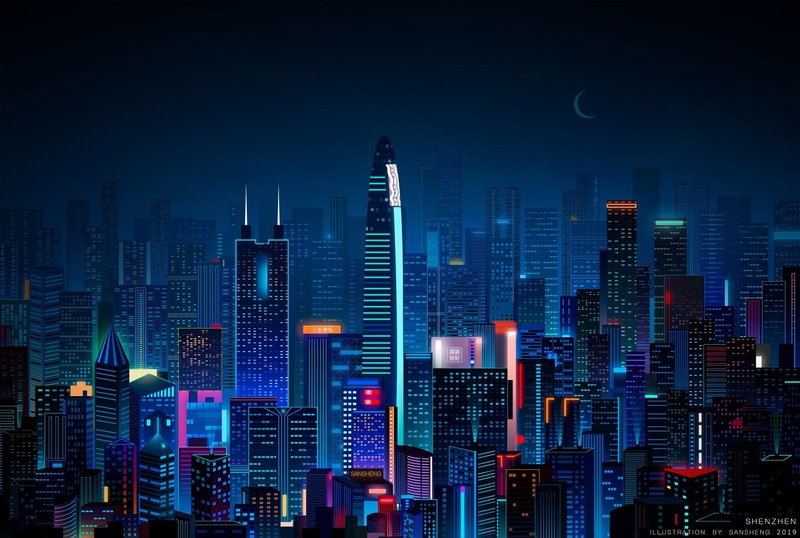 China, artwork, night, city, cityscape, Shenzhen