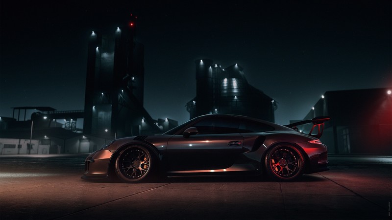 dark, car, vehicle, digital art, Porsche, render