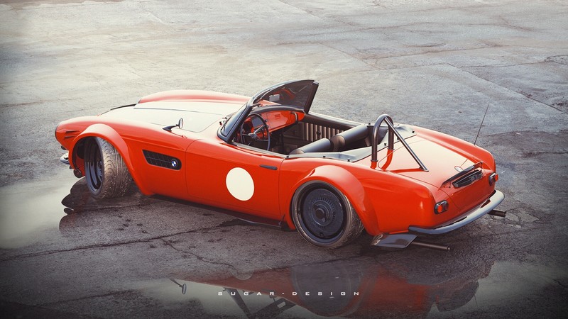 car, vehicle, render, digital art, BMW, BMW 507, red cars