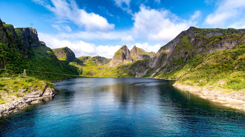 Norway, fjord, mountains, clouds, nature, sky, lake, water