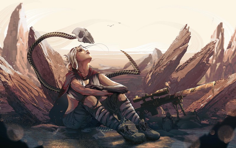 fantasy girl, fantasy art, artwork, sniper rifle, girls with guns
