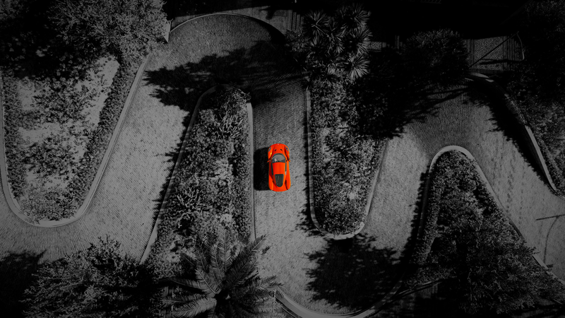 car, vehicle, valley, street, Chevrolet Corvette C8, selective coloring, red, Chevrolet, Corvette