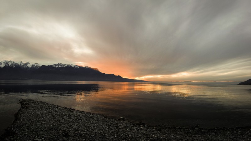 Switzerland, Lake Geneva, sunset, mountains, landscape, clouds, panorama