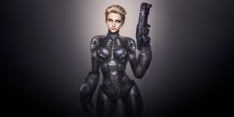 soldier, warrior, women, gun, simple background, fantasy girl, fantasy art, minimalism, artwork, digital art